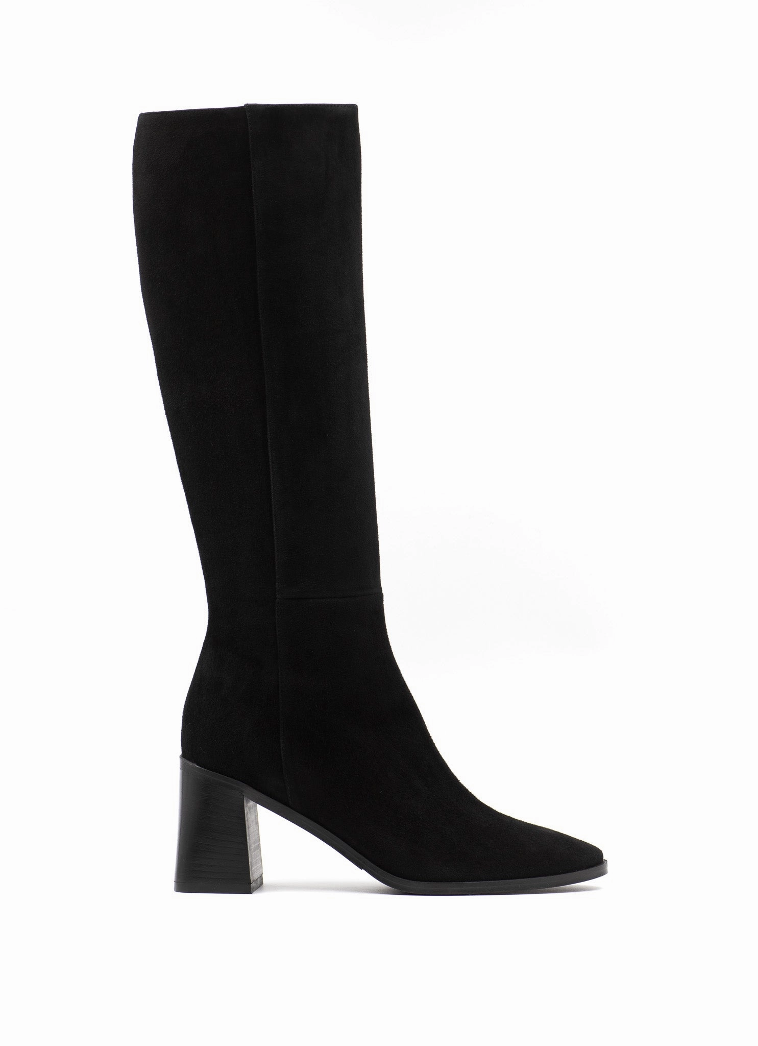 Knee high boots in black suede High Heels With Padlock