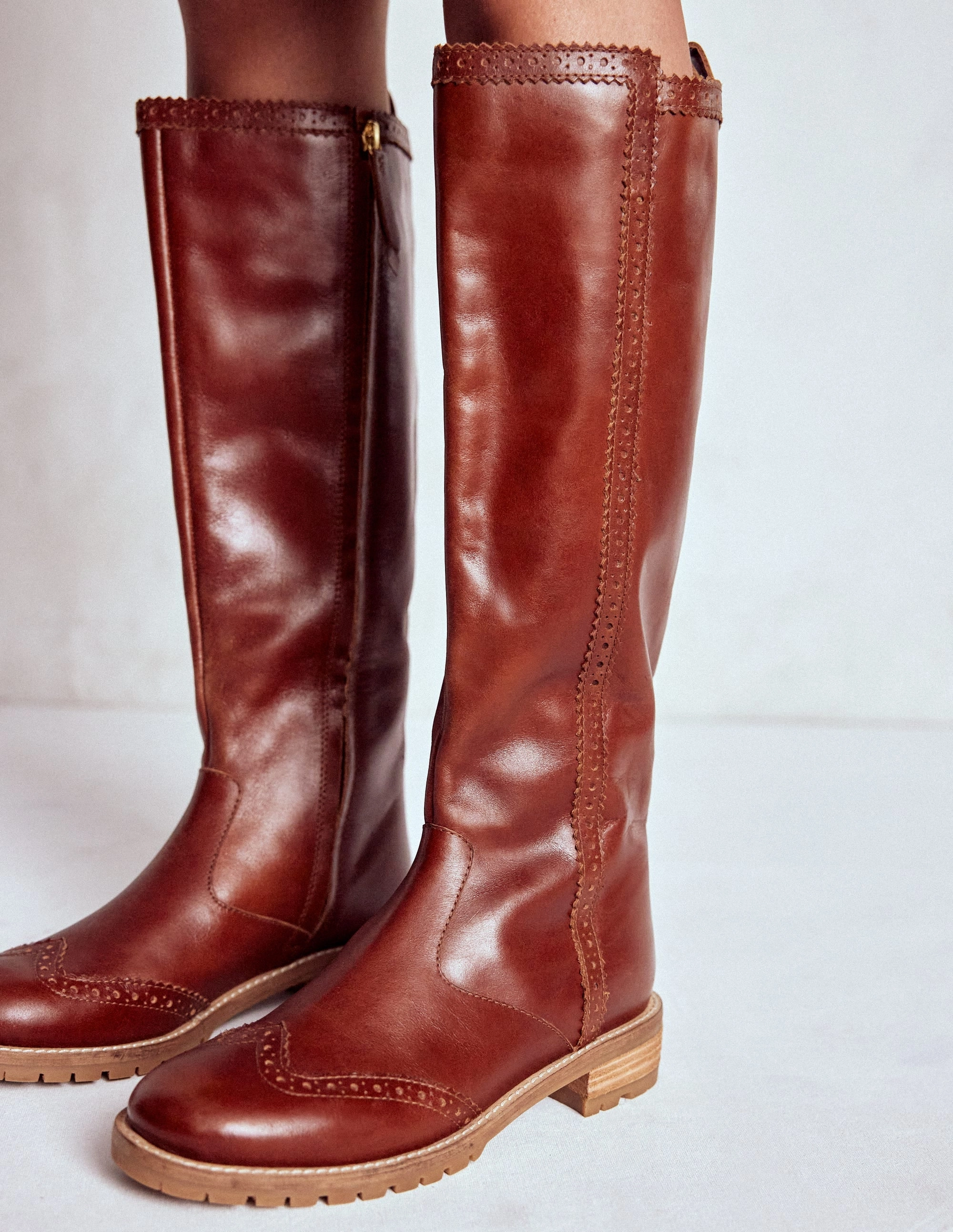 Stiefel 1. Weltkrieg Kniehohe Stiefel mit Budapester-Details-Hellbraun