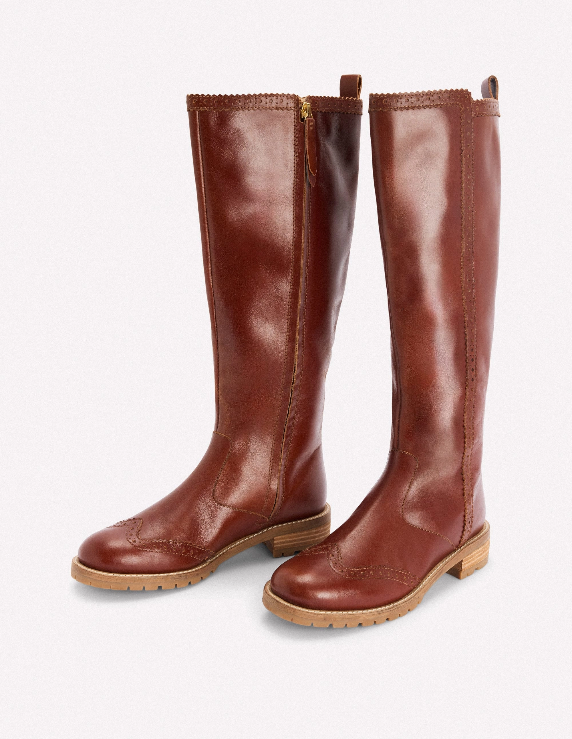 Stiefel Icon Kniehohe Stiefel mit Budapester-Details-Hellbraun