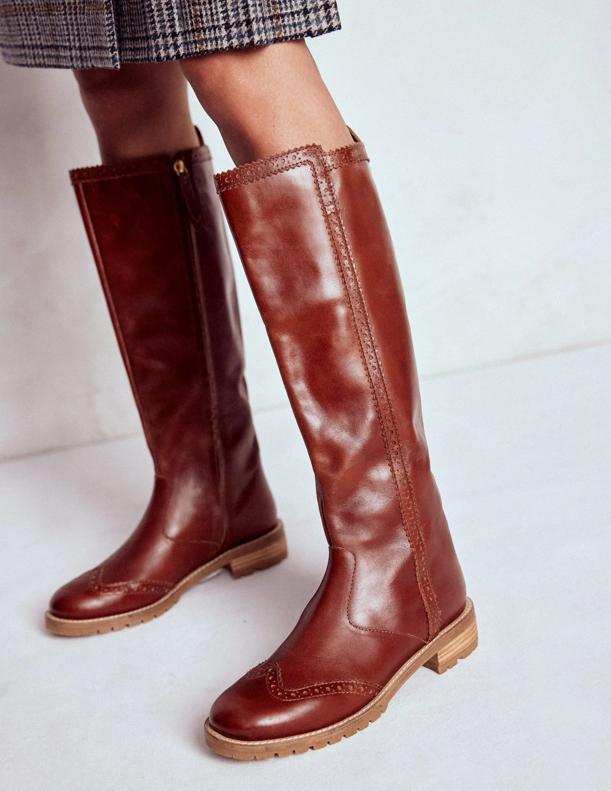 Basketball Stiefel Kniehohe Stiefel mit Budapester-Details-Hellbraun