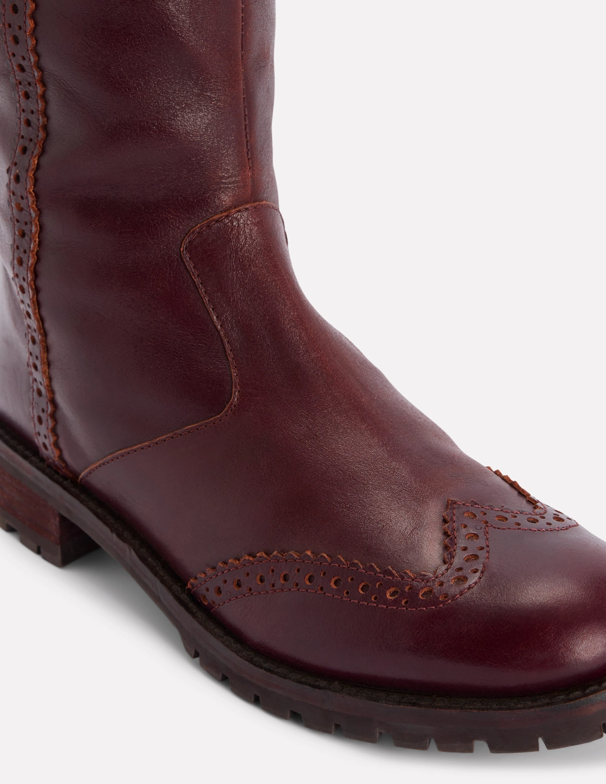 Feners Stiefel Kniehohe Stiefel mit Budapester-Details-Oxblood
