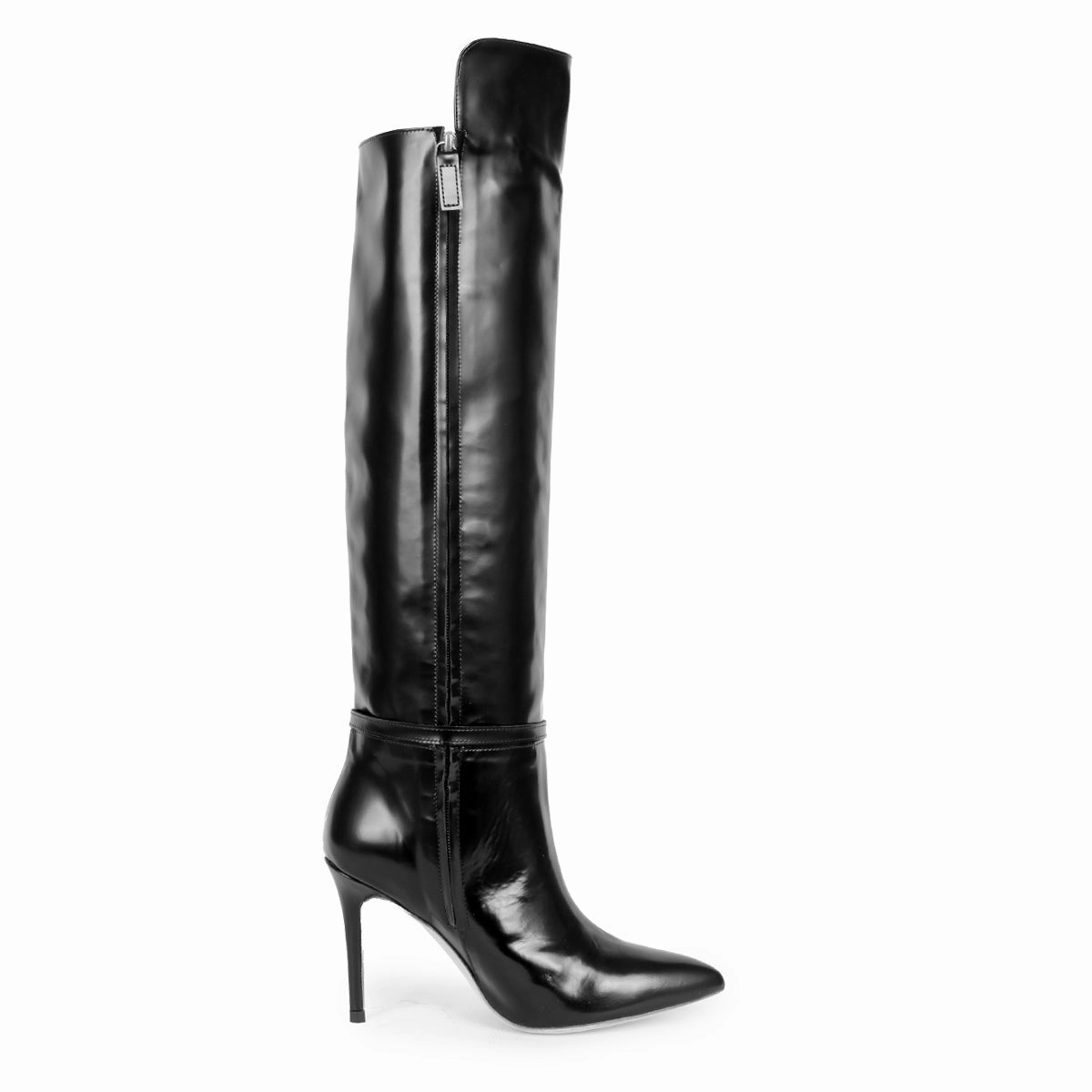 Kniehoher Stiefel aus poliertem Leder (Modell 740) Leder wei Be Mega Stiefel