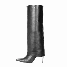 Kniehoher Stiefel mit Umschlag (Modell 465) Leder schwarz Stiefel Blumenmuster