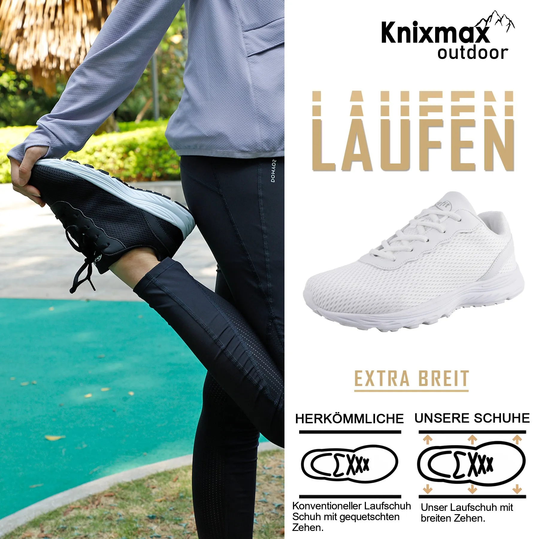 Knixmax Extra breite leichte Herren Laufschuhe fr Plattfu Weie Sportschuhe mit Schuhen mit breiter Zehenbox Laufschuhe Richtig Einlaufen