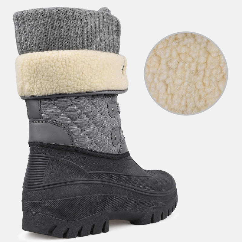 Knixmax Damen Schneestiefel grau mit warmer Ftterung, wasserdichtem Obermaterial und rutschfester Sohle Winterstiefel Jack Sparrow Stiefel
