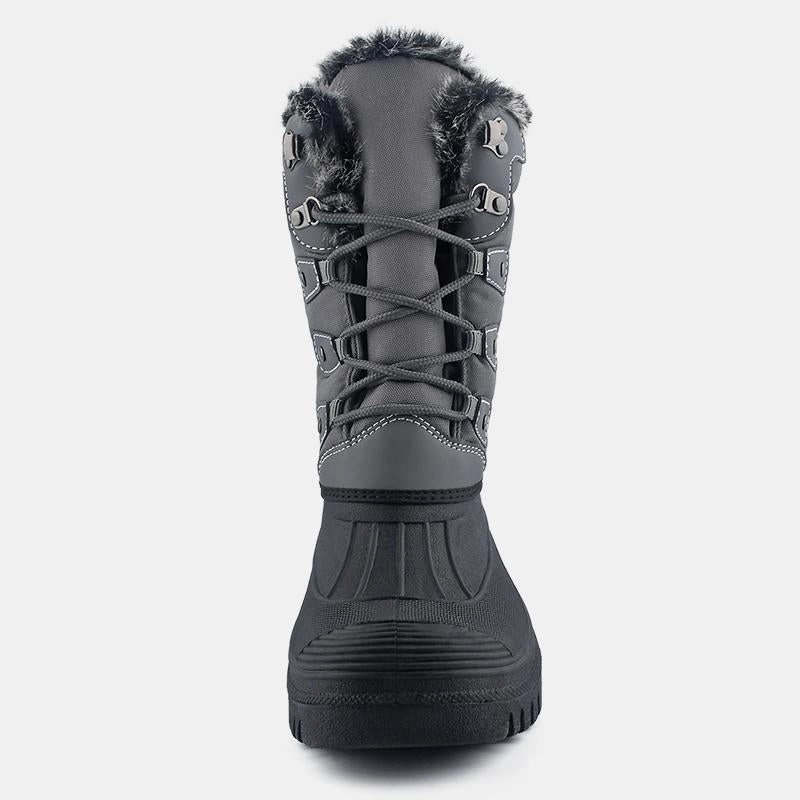 Stiefel Schnürsenkel Binden Knixmax Damen Schneestiefel Grau Wasserdichte Sohle Pelzgeftterte Winterstiefel (Upgrade-Version)