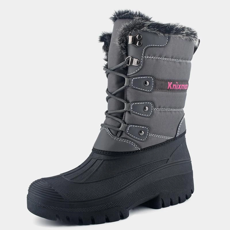 Stiefel Bis Zum Schritt Knixmax Damen Schneestiefel Grau Wasserdichte Sohle Pelzgeftterte Winterstiefel (Upgrade-Version)