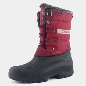 Knixmax Damen Schneestiefel Rot Wasserdichte Sohle Pelzgeftterte Winterstiefel (Upgrade-Version) Casual Nylon Winter Stiefel