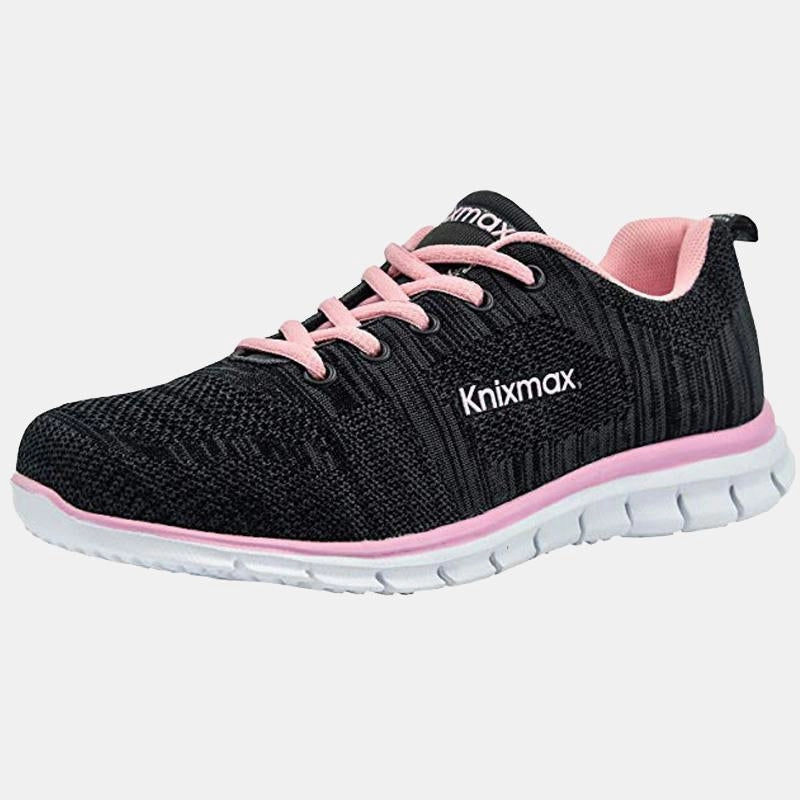 All Terrain Laufschuhe Test Knixmax Damen Strick-Sneaker, Schwarz Pink, Leicht, Laufen Gym Fitness Sport Wanderschuhe