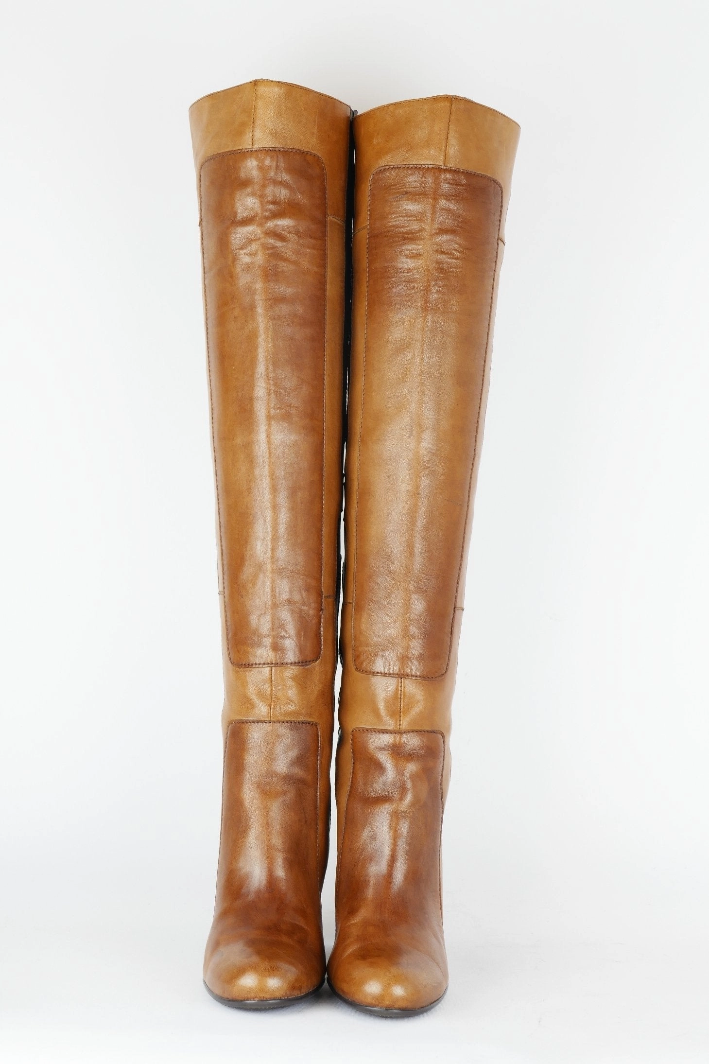 Hohe Stiefel Leder mehrfarbig Blumen Risse Stiefel