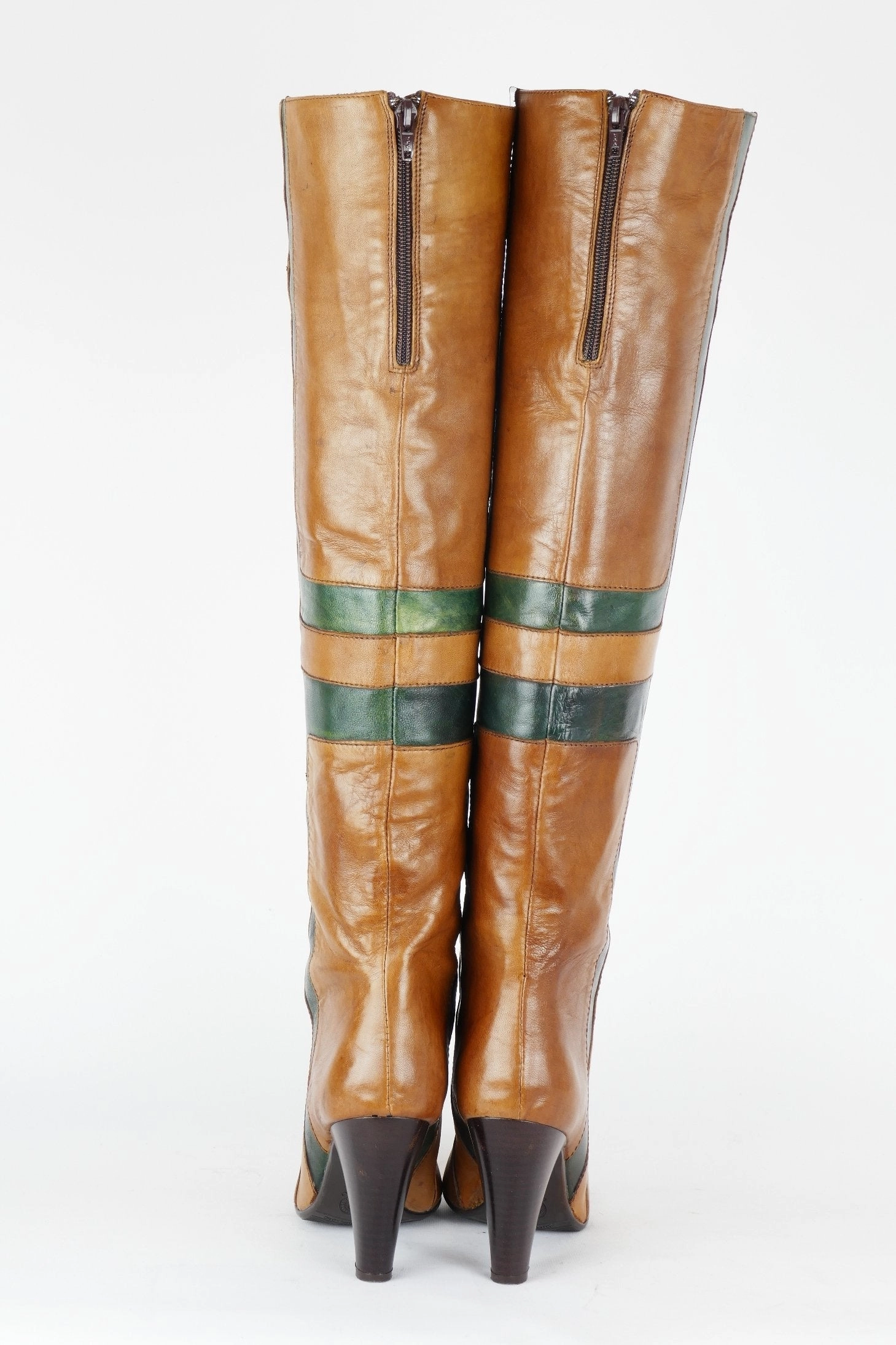 Hohe Stiefel Leder mehrfarbig Weisse Hohe Stiefel