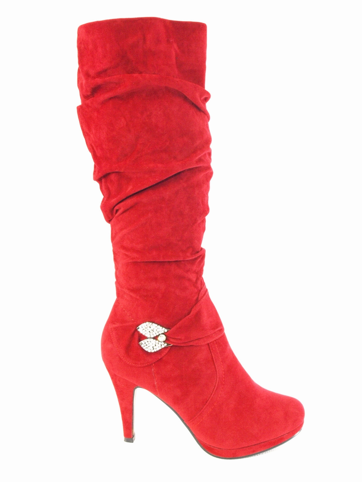 Stiefel Print Damen Stiefel warm gefttert Velour Look Red # 250