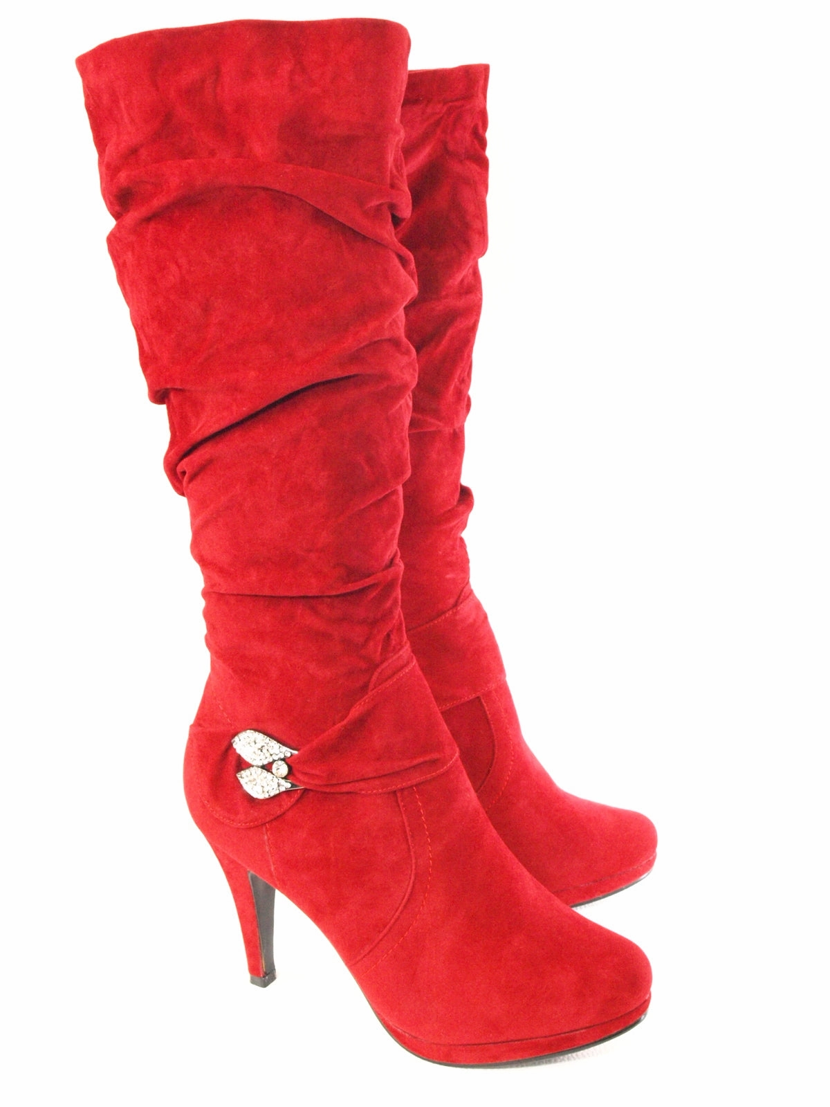 Stiefel Hausschuhe Damen Stiefel warm gefttert Velour Look Red # 250