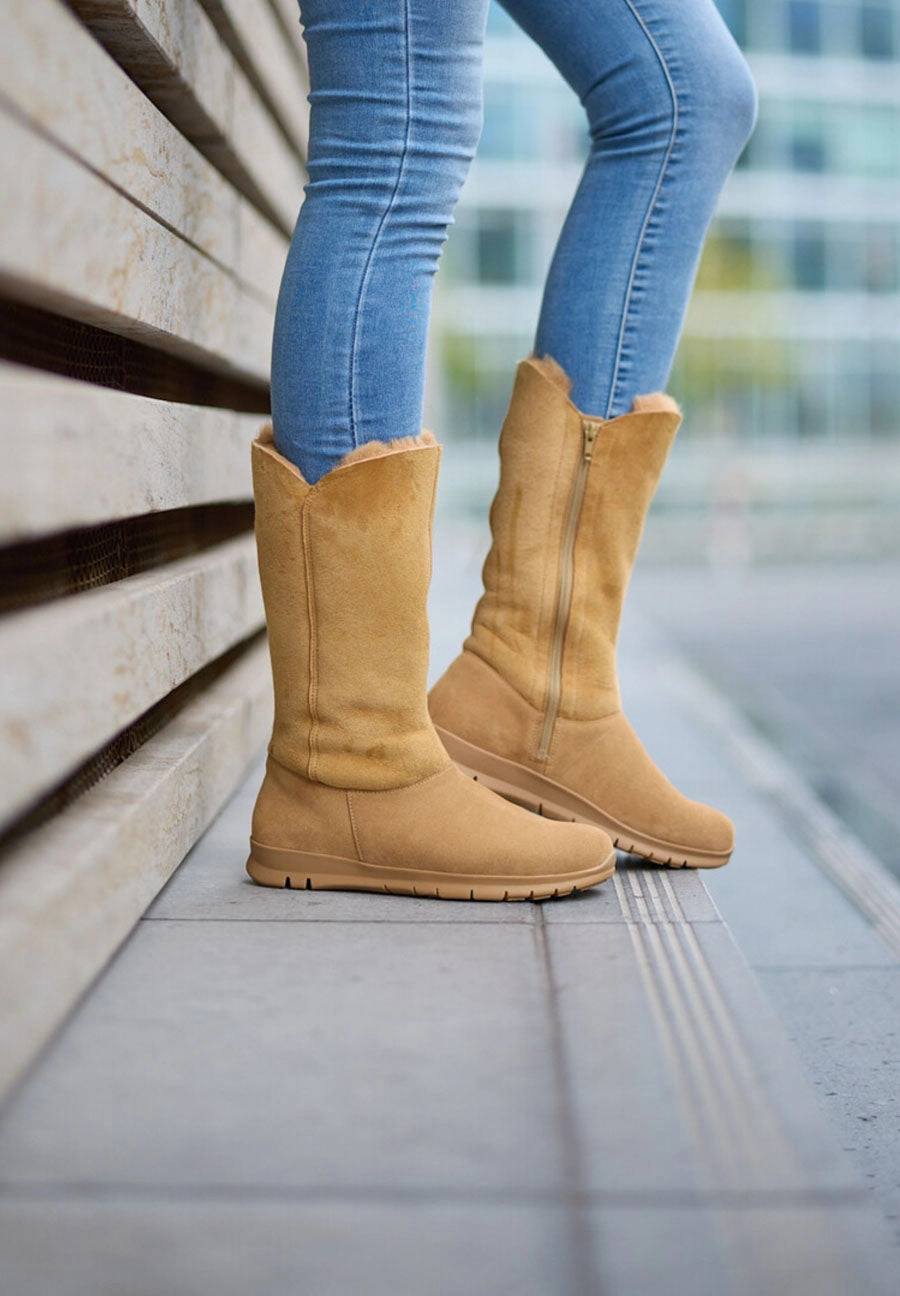 Stiefel In Waschmaschine Waschen kuschelig-warmer Lammfellstiefel Veloursleder