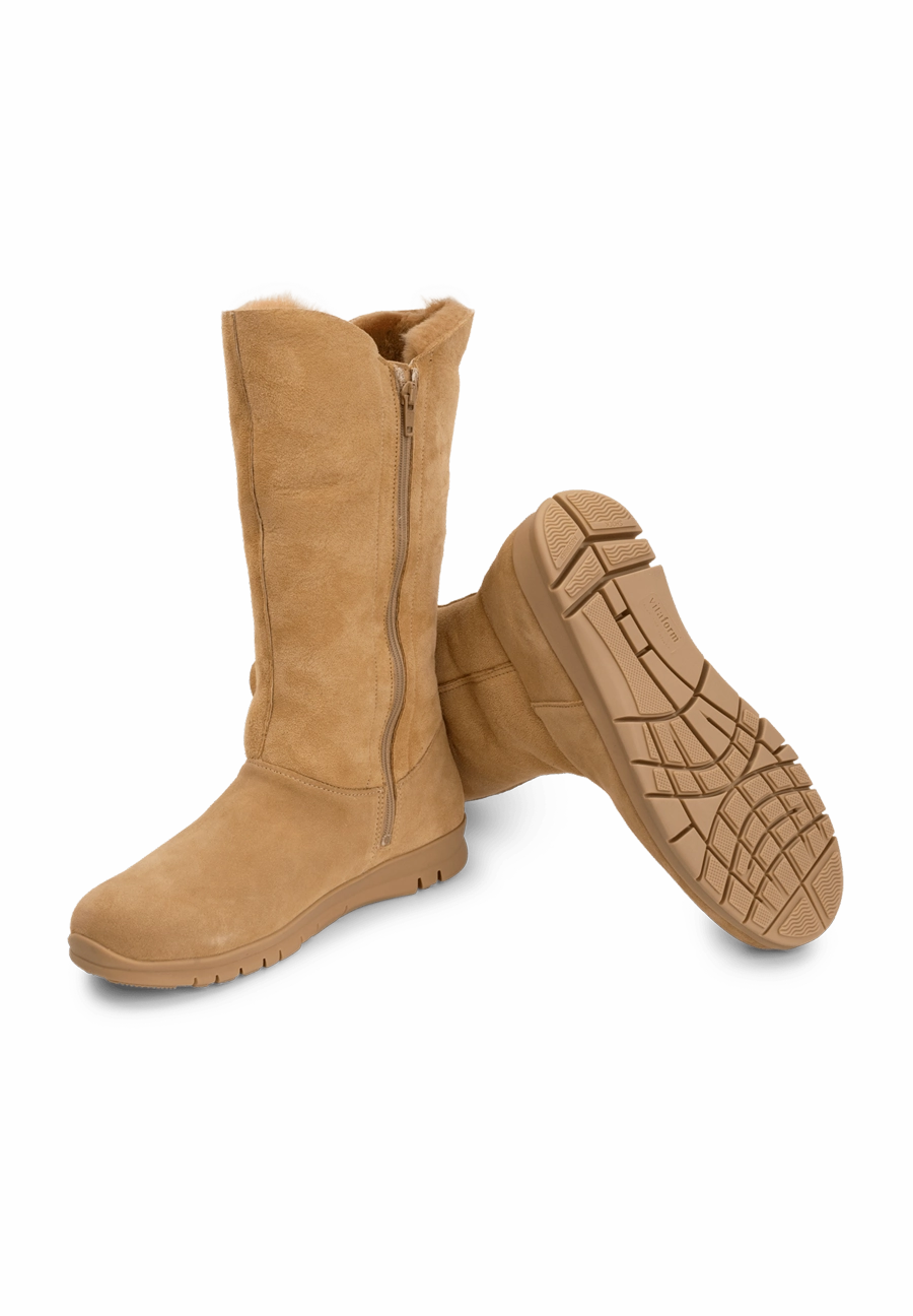 kuschelig-warmer Lammfellstiefel Veloursleder Sporen Stiefel