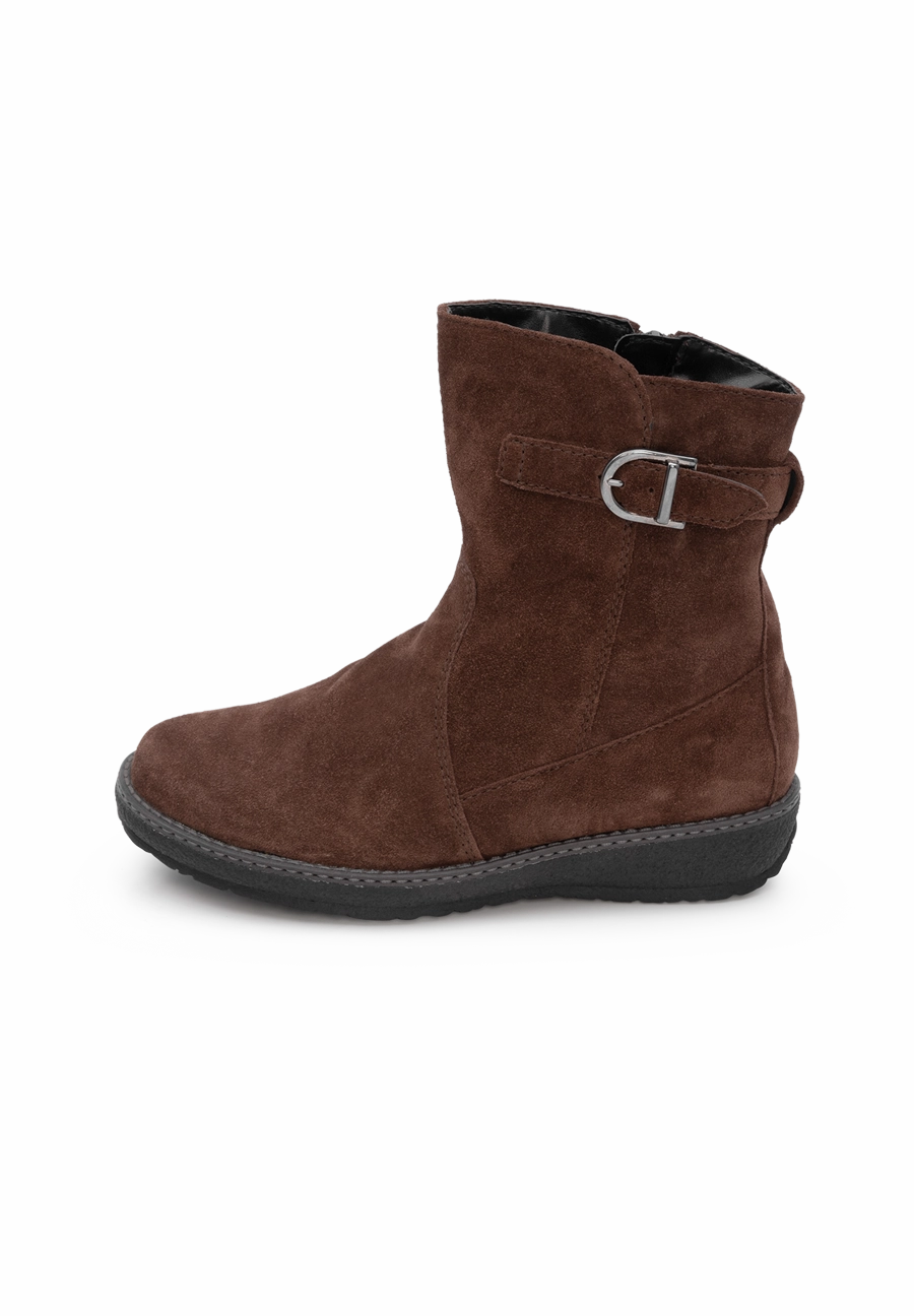 Sand Zip Up Stitch Chunky Ankle Boots kuschlige Stiefelette Veloursleder