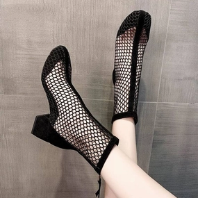 Zara Schnür High Heels Heel boots - Shoes Heel, vintage, High Heel, retro high heels, retro heels, vintage boots, high heel boots, mesh