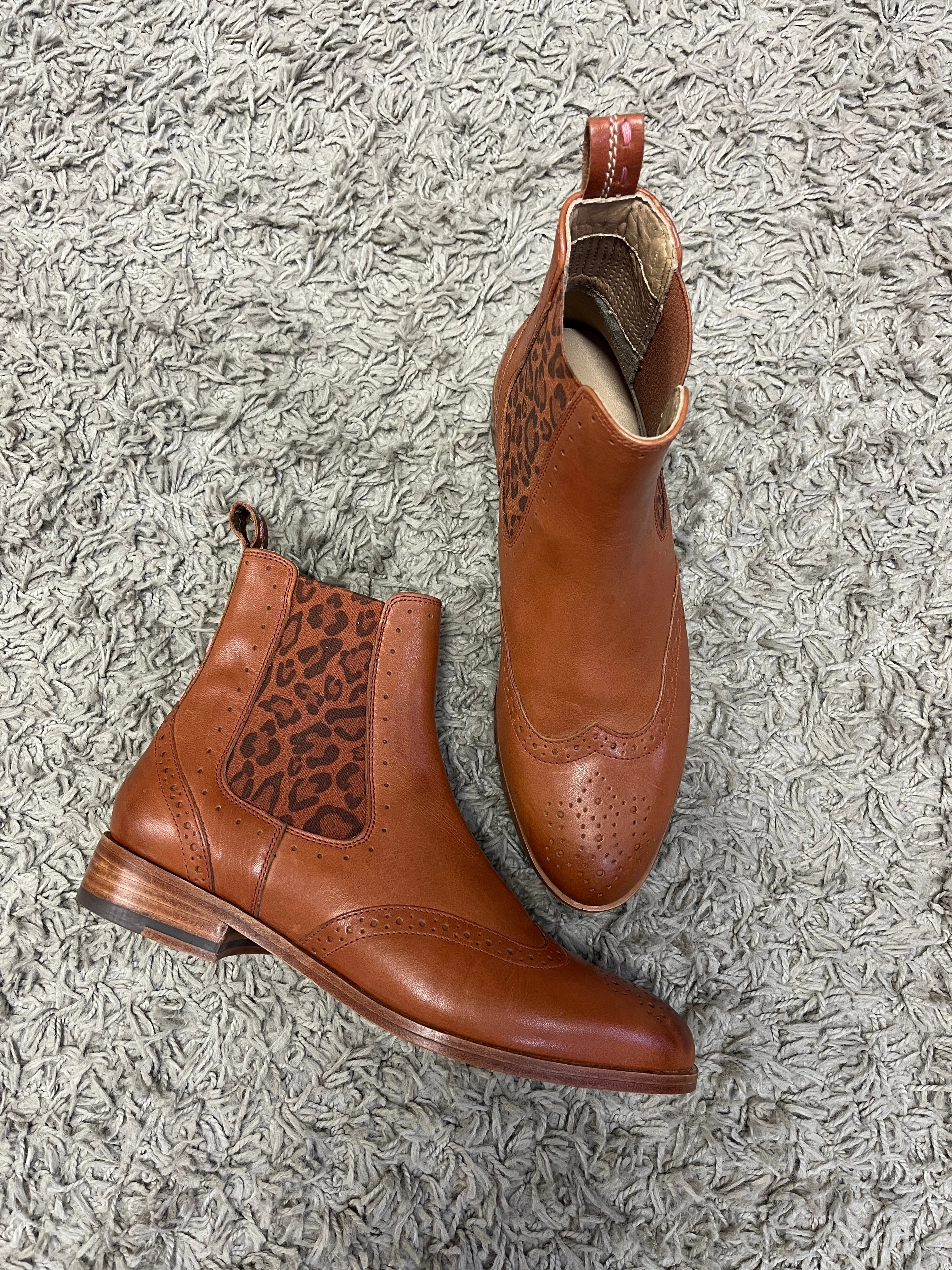 Crickit Helen Safran Leopard High Heel Open Toe Ankle Boots