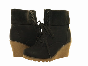 Sicherheitsschuhe S1p Hoch Damen Keilabsatz Stiefelette warm gefttert Black # 0073