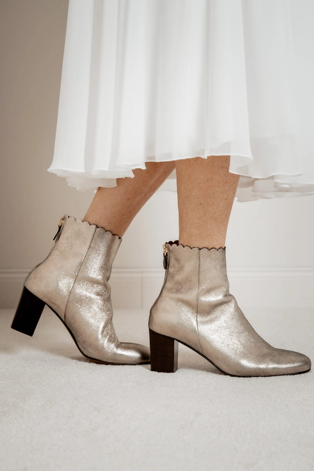 Ankle Boots Military Style Braut Stiefelette aus Metallic-Leder - Giselle Gold