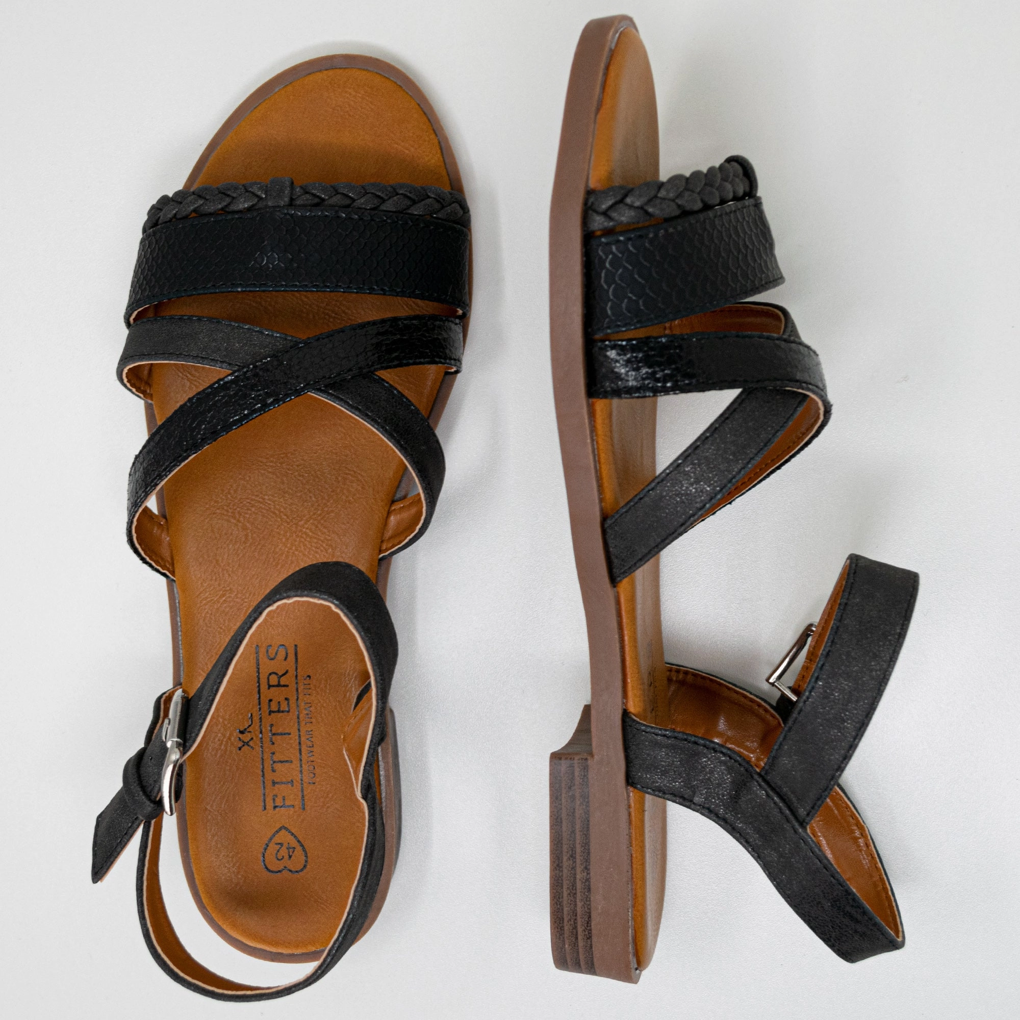 Lara in schwarz - Damen Sandale Sandalen Silber Flach