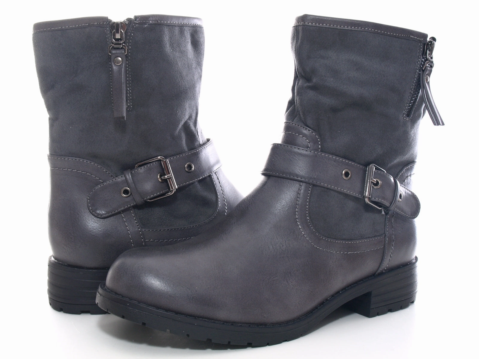 Monster Laufschuhe Damen Stiefeletten Biker Boots Outdoor Winterboots warm gefttert Grey # 520