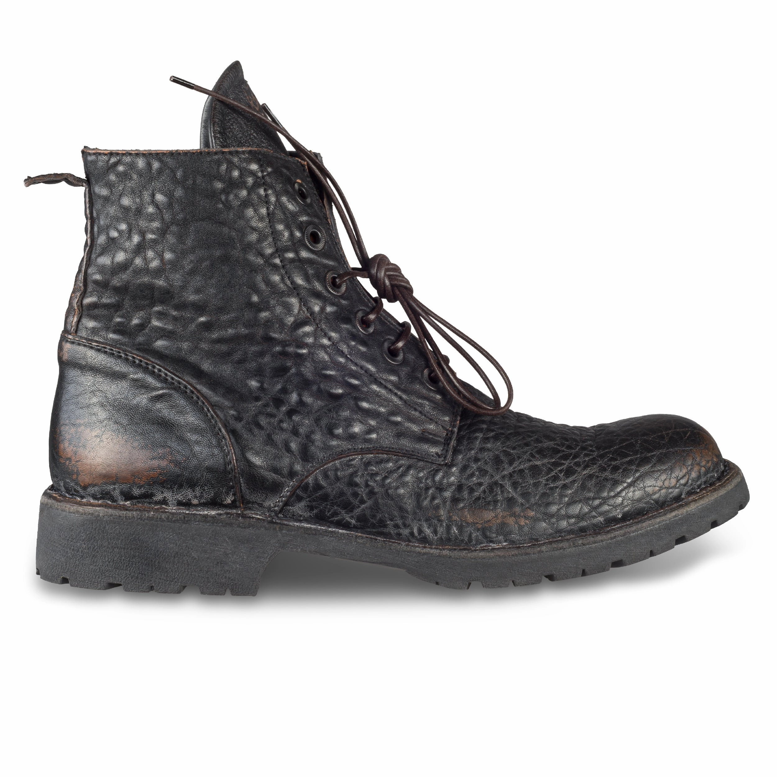 In In Jeans Ankle Boots MOMA Schnrstiefelette Herren, braun/schwarz - Genarbtes Kalbsleder used-Look, handgefertigt