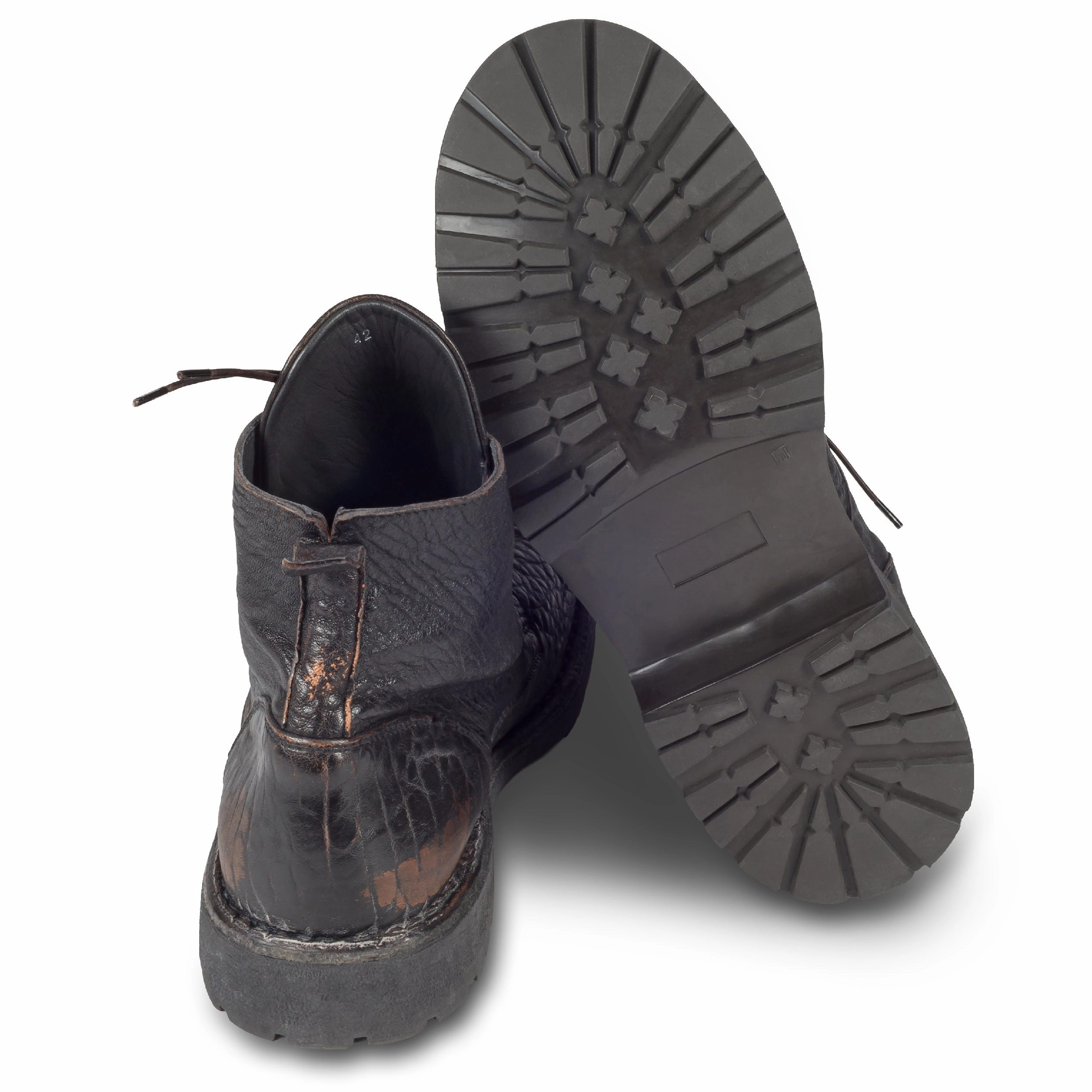 Oversized Tabi Ankle Boots MOMA Schnrstiefelette Herren, braun/schwarz - Genarbtes Kalbsleder used-Look, handgefertigt