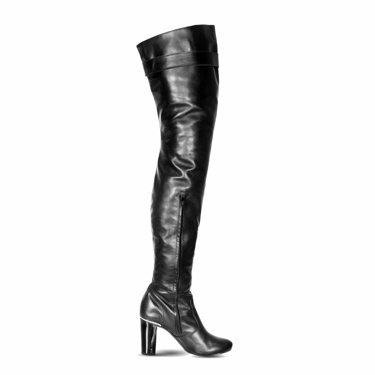 Stiefel Mit Zipper Overkneestiefel mit Blockabsatz und Schnalle (Modell 118) Leder schwarz