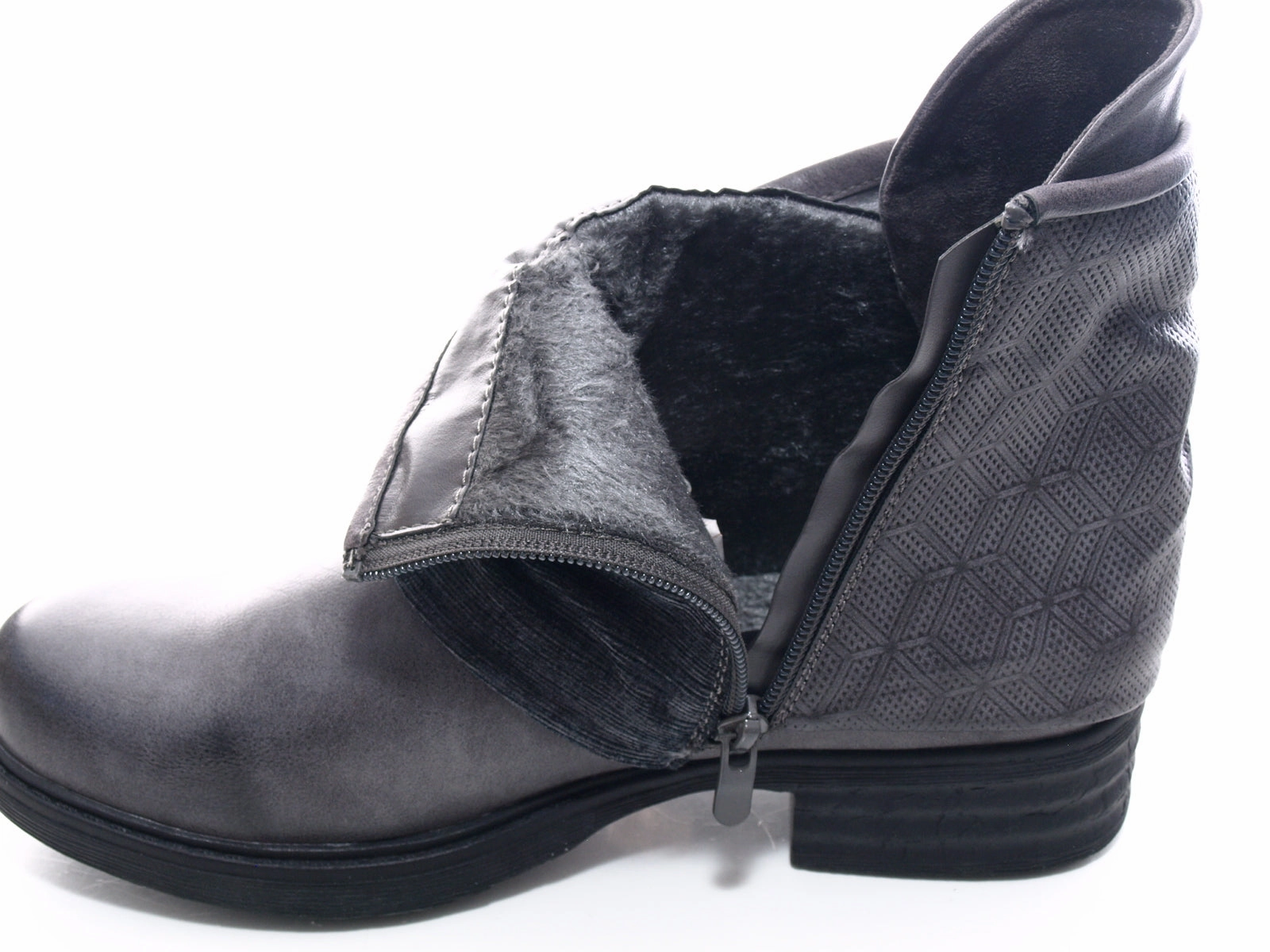 Damen Stiefeletten Biker Boots Outdoor Winterboots warm gefttert Grey # 3127 Faux Fur Ankle Boots