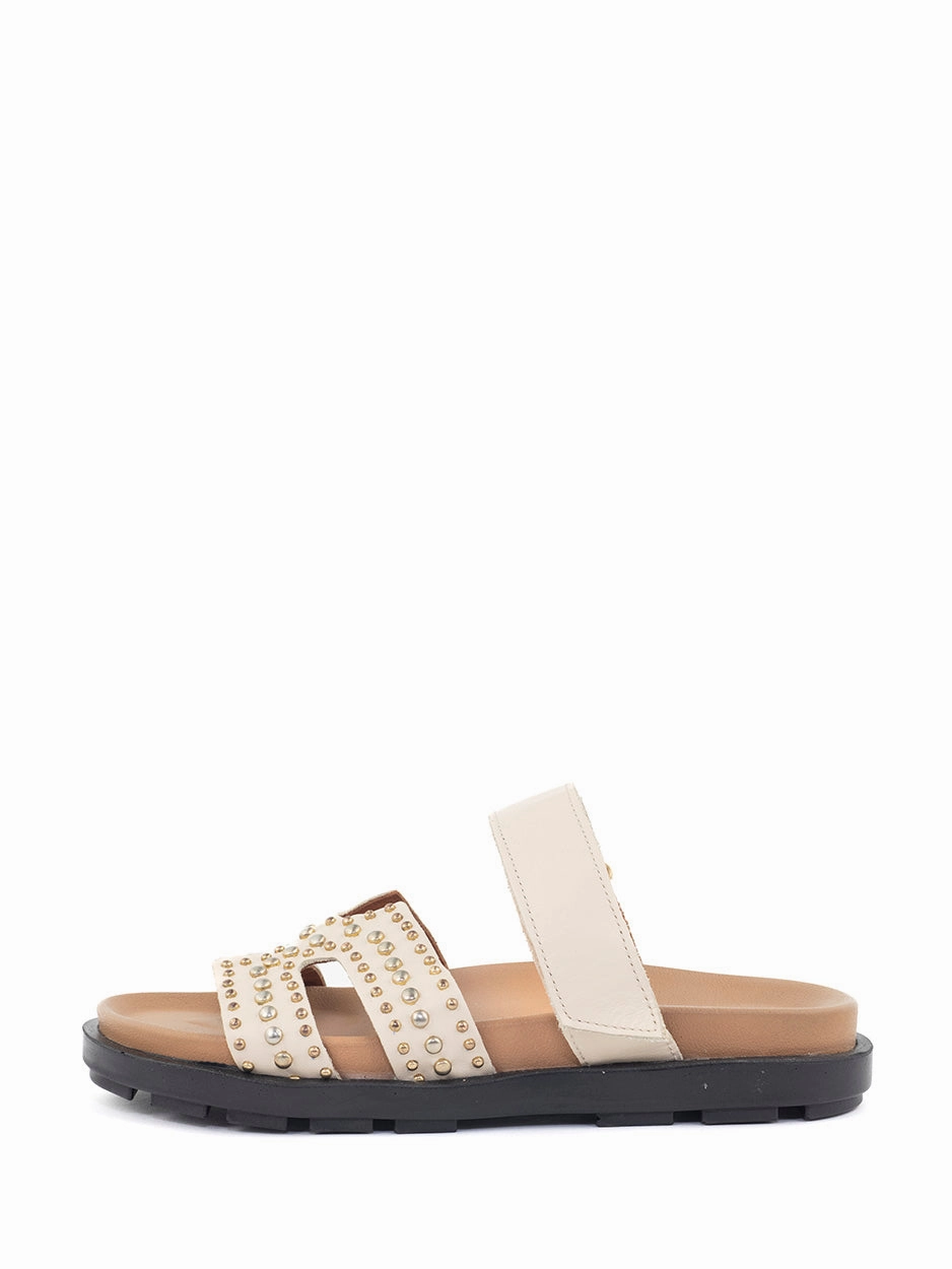 Leila | Slipper Light Beige Klettverschluss Sandalen