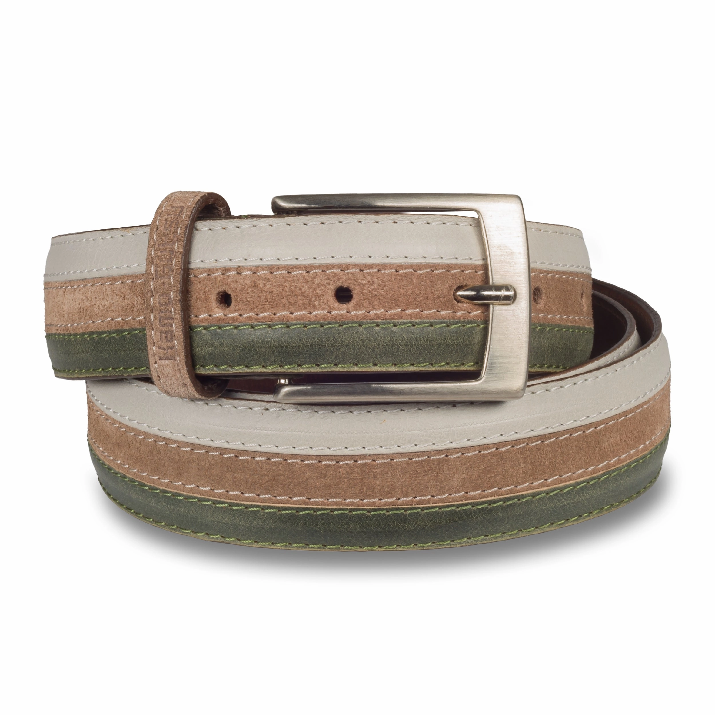 KAMO GUTSU Grtel Herren grn/braun/creme - Leder, Breite 3.5 cm, Schliee silber, krzbar. Limitierte Auflage! Sneaker Cloudfoam