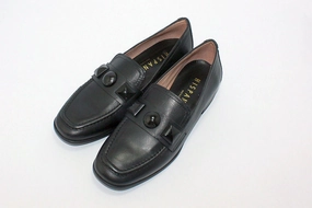 'Bruna' Black Leather Loafer Camper Pink Loafers