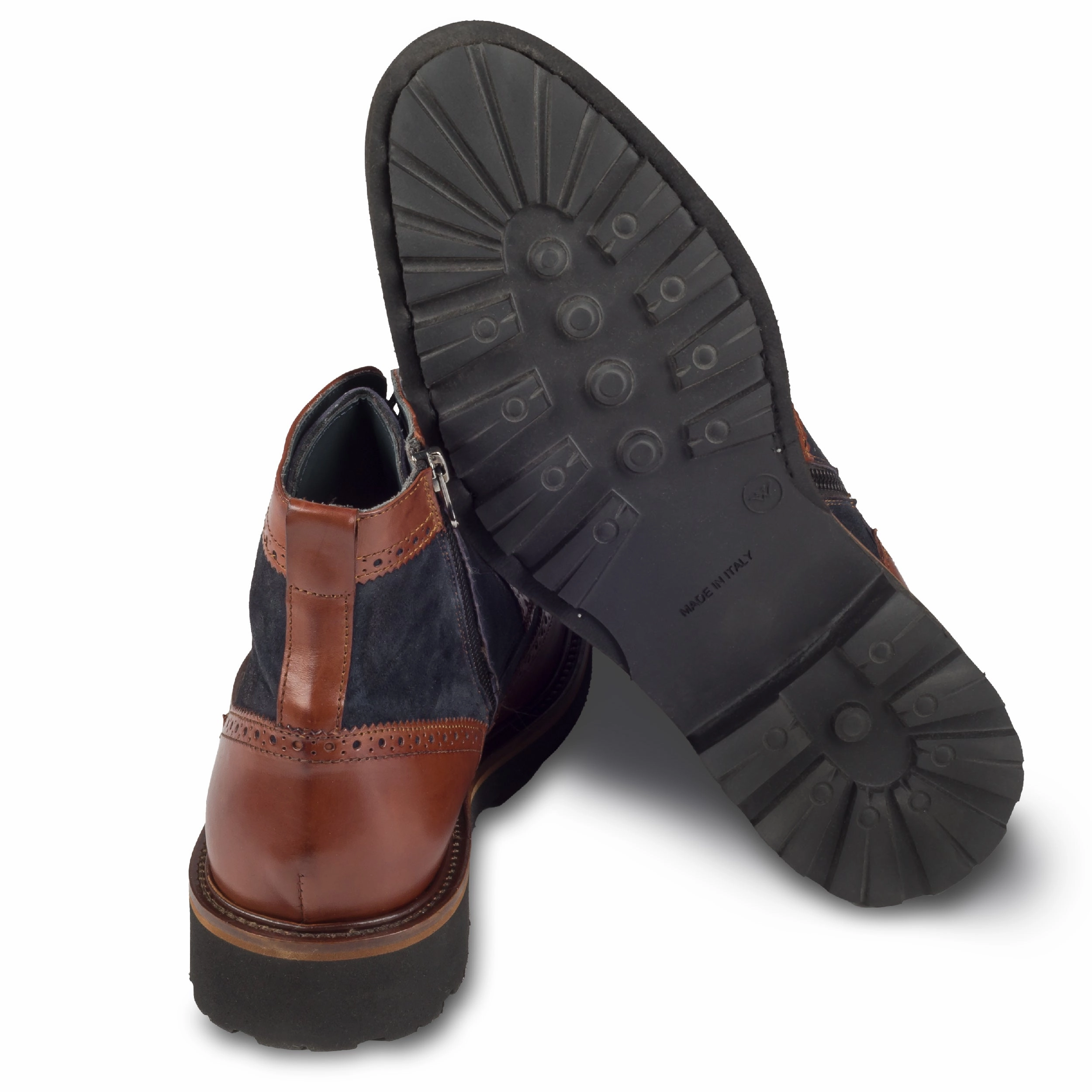 Ankle Boots Schnür-stiefelette LORENZI Schnrstiefelette Herren mit Reiverschlu, blau/braun  Budapester, Kalbsleder & Veloursleder, handgefertigt