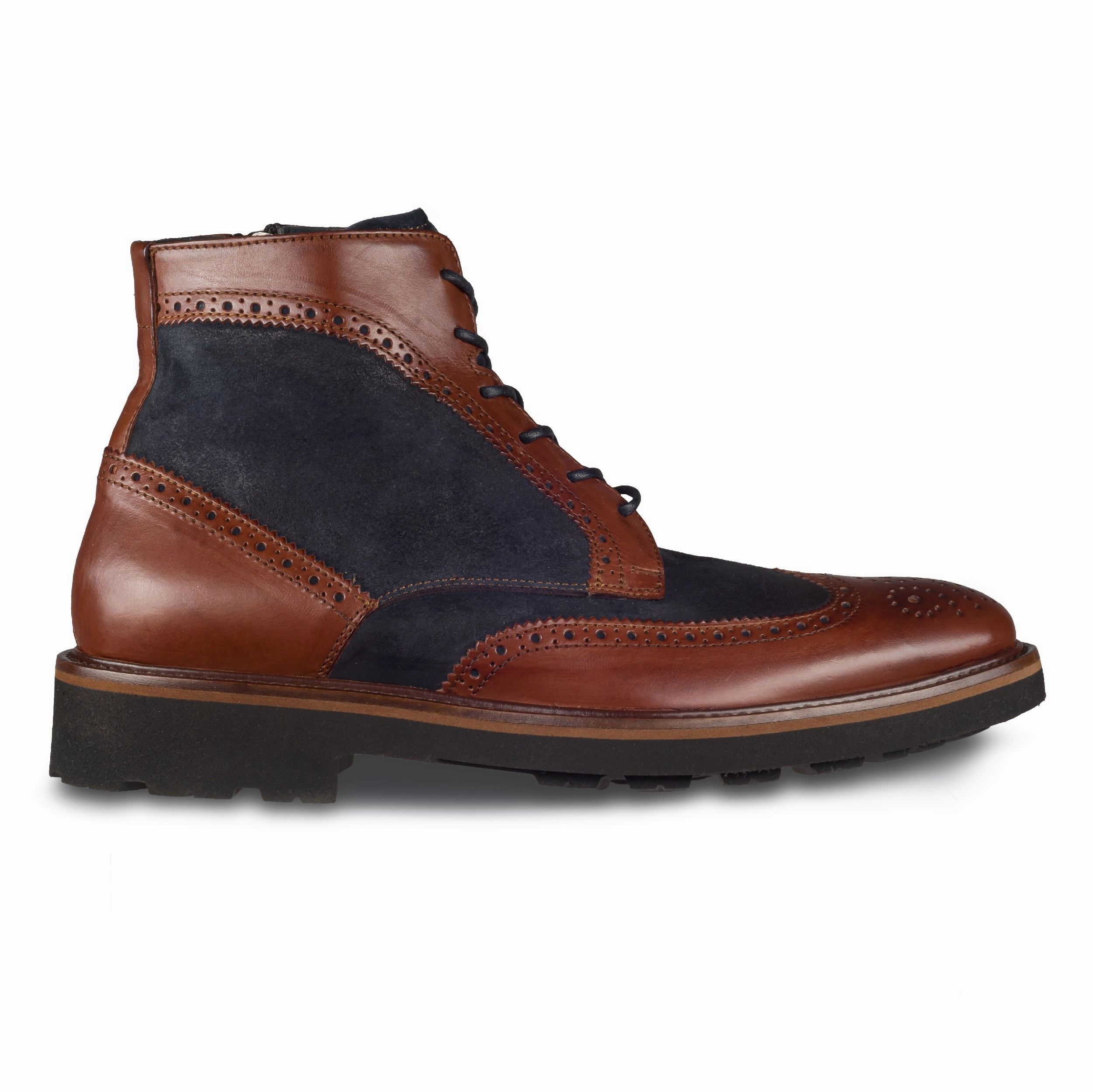 Naturalista Ankle Boots LORENZI Schnrstiefelette Herren mit Reiverschlu, blau/braun  Budapester, Kalbsleder & Veloursleder, handgefertigt