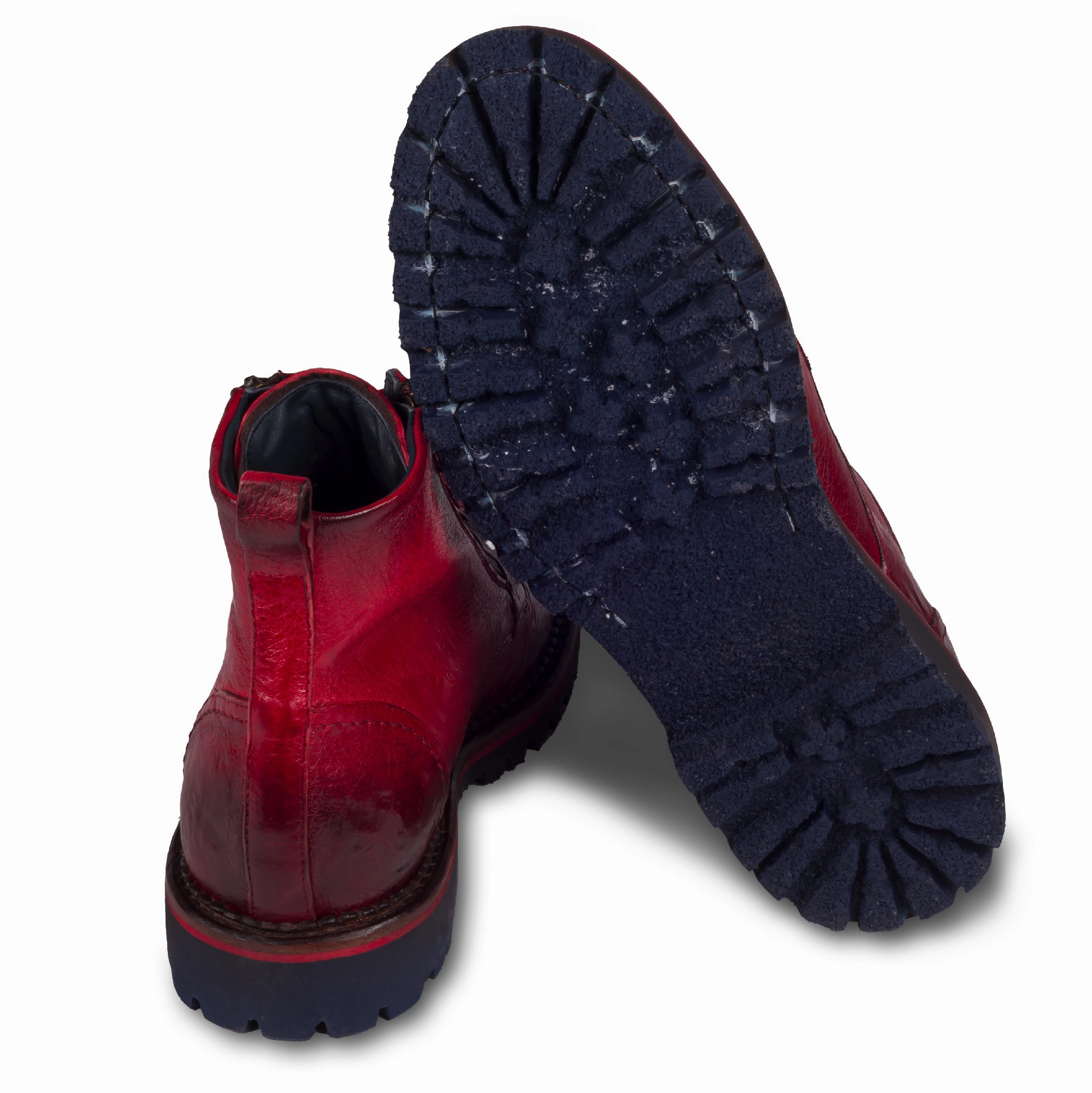 LORENZI Schnrstiefelette Herren mit Reiverschlu rot - Kalbsleder stone-washed, handgefertigt Art Company Ankle Boots