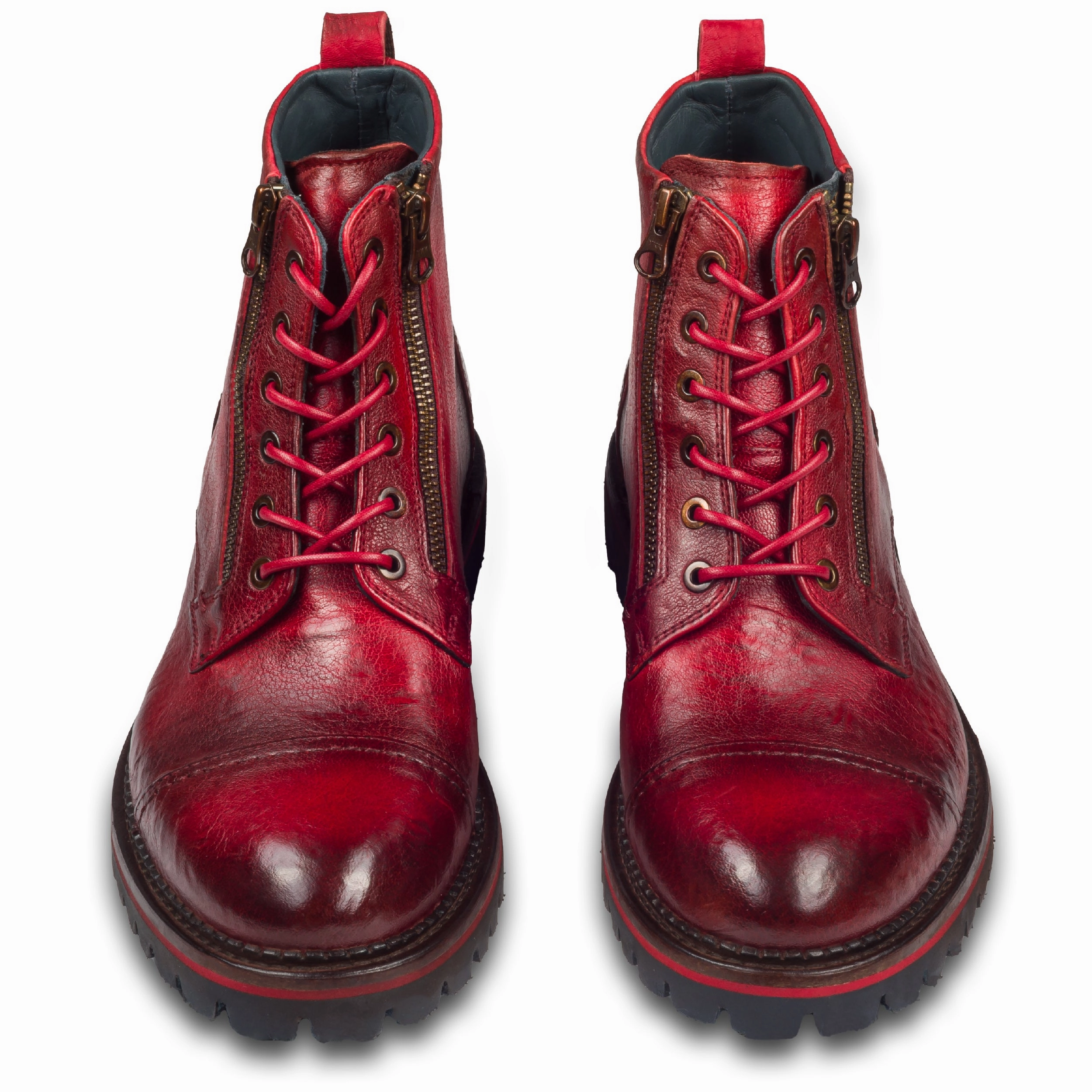 LORENZI Schnrstiefelette Herren mit Reiverschlu rot - Kalbsleder stone-washed, handgefertigt Peep Toe High Heels Fall Ankle Boots