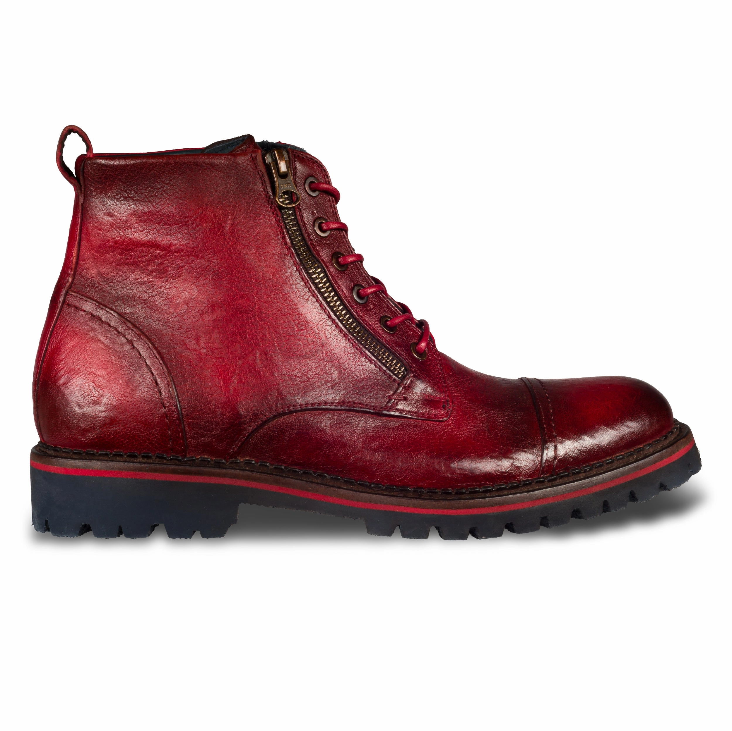LORENZI Schnrstiefelette Herren mit Reiverschlu rot - Kalbsleder stone-washed, handgefertigt Vince Cecyl Leather Ankle Boots