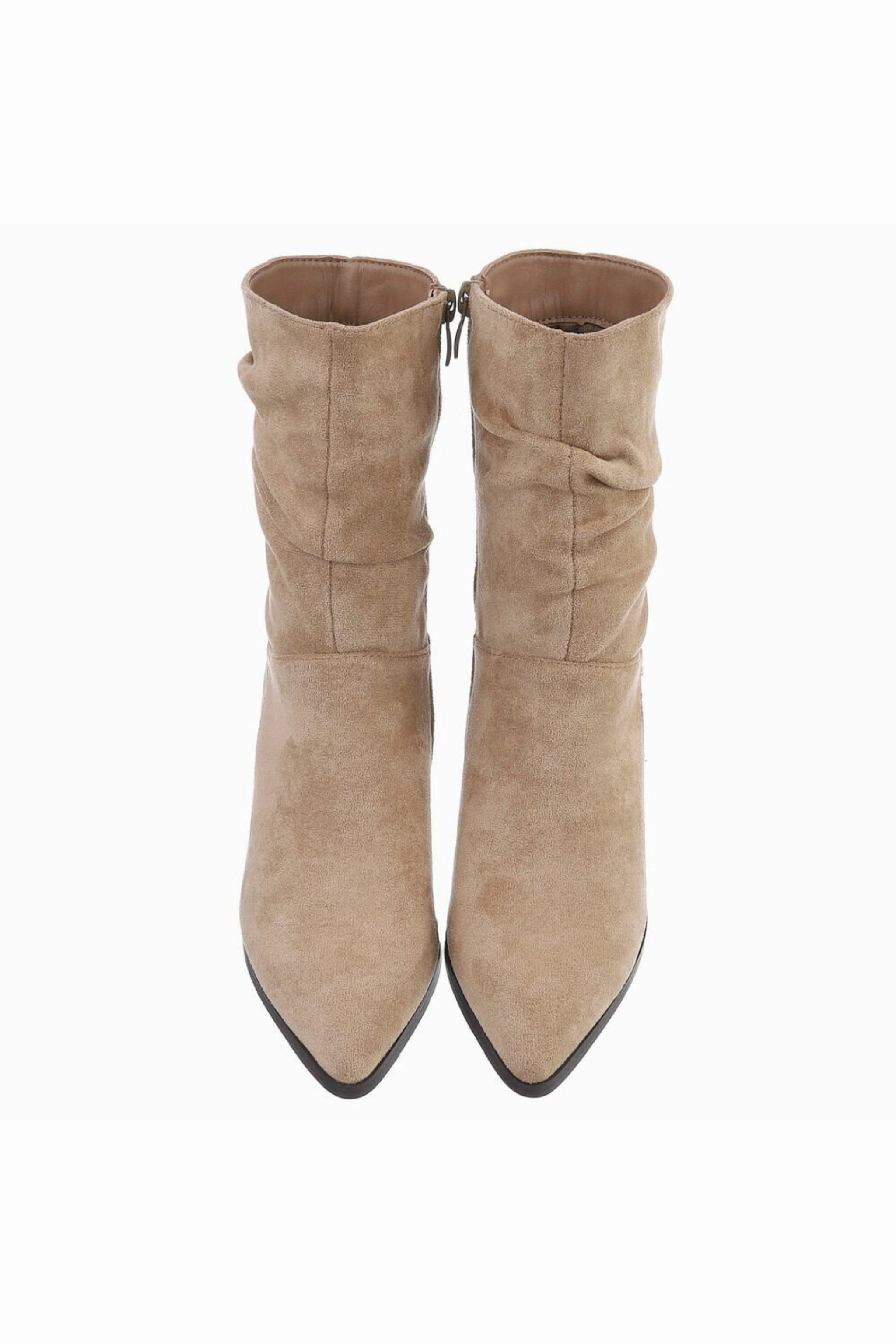 Winter Leather Ankle Boots Stiefelette in Wildlederoptik mit Absatz, beige