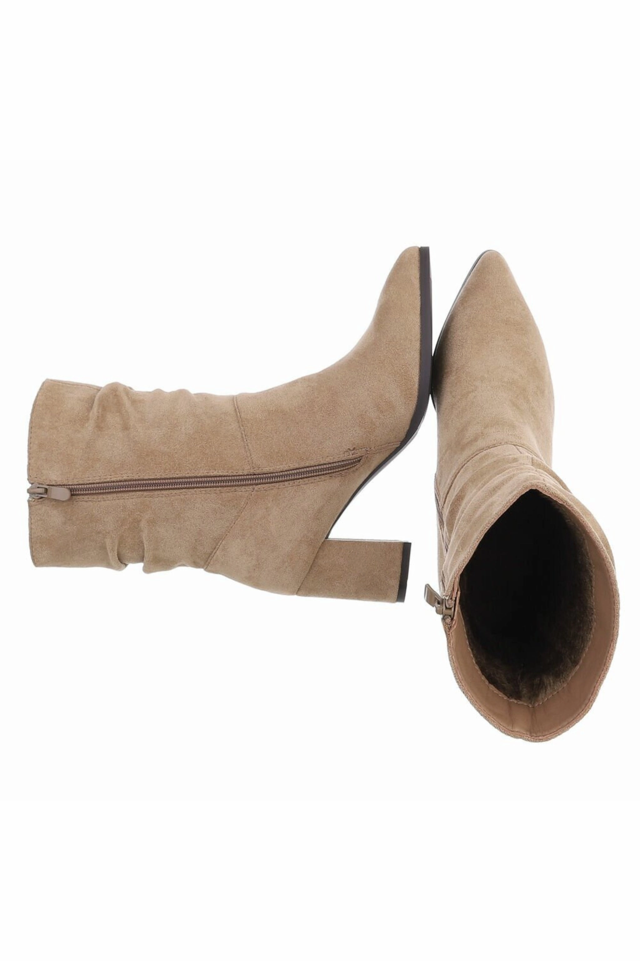 Ankle Boots Denim Stiefelette in Wildlederoptik mit Absatz, beige