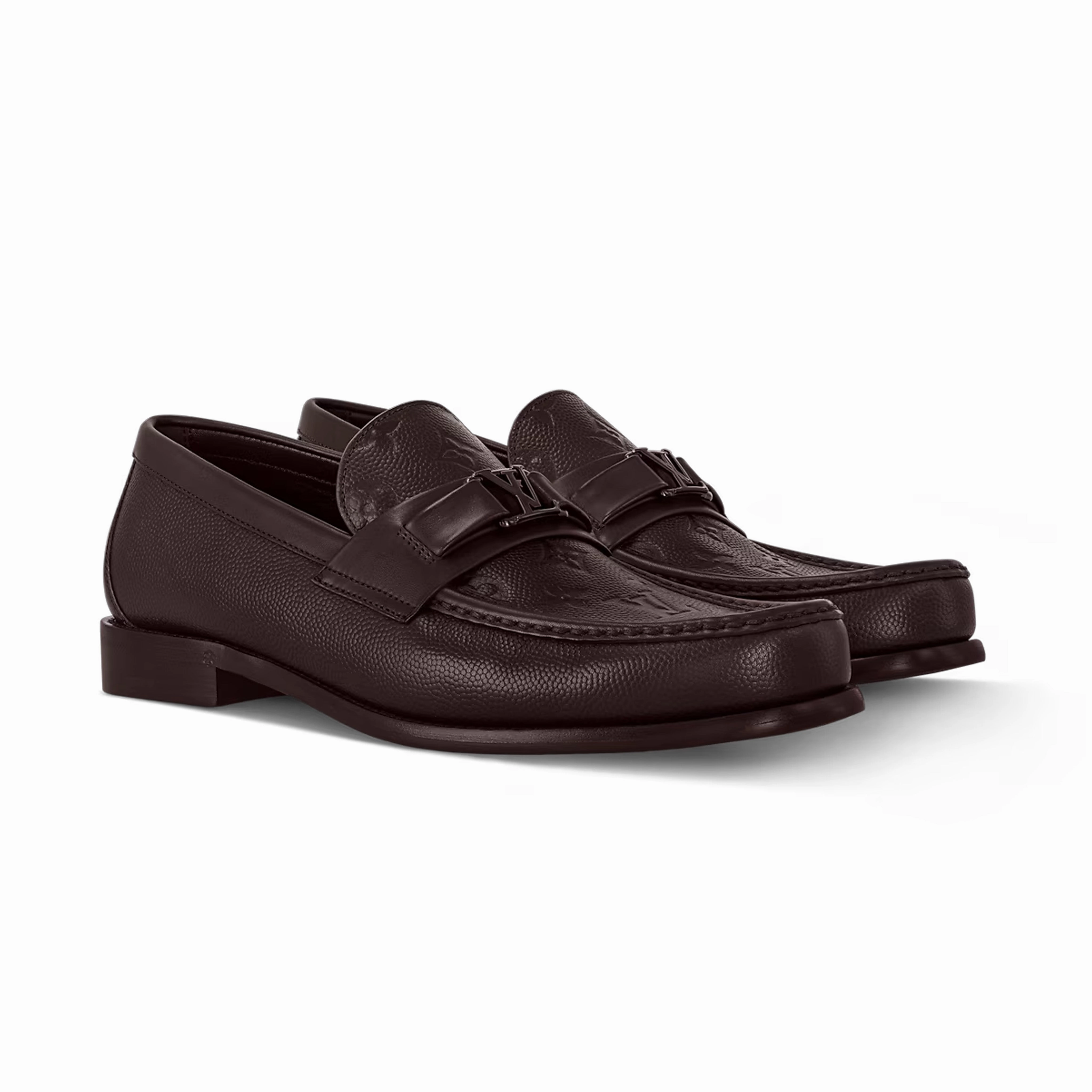 LV Major Loafer Monogram-Embossed Grained Calf Leather Plateau Loafers