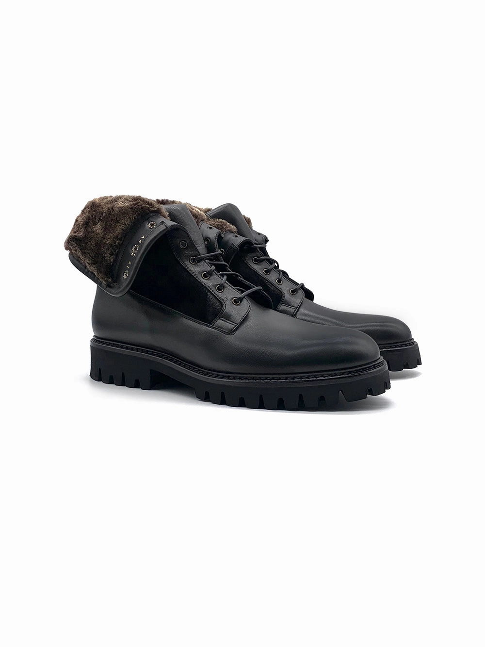 Herrenschuh Granada - Kalbsleder Schwarz ( Lammfell Edition ) Dicker Suede Ankle Boots