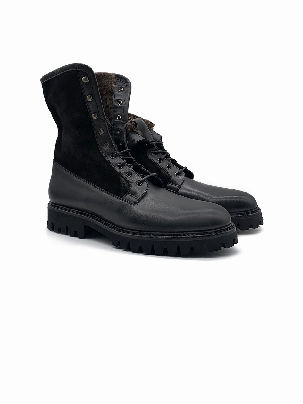 Herrenschuh Granada - Kalbsleder Schwarz ( Lammfell Edition ) Ankle Boots Mit Stretcheinsatz