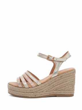 Maddi | Espadrilles Sleehak Goud/Nude Sandalen Barfuss 23