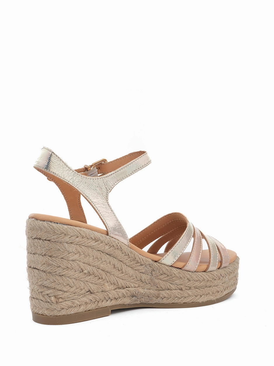 Maddi | Espadrilles Sleehak Goud/Nude Sandalen Leder Vorne Geschlossen