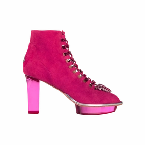 MAGENTAS pinke Peeptoes Stiefeletten, Dirndlschuhe Ankle Boots Plateau Größe 4 5