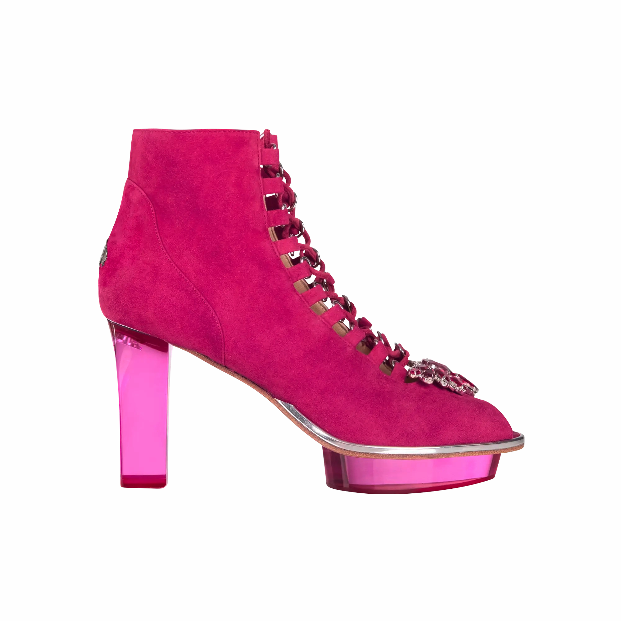Suede High Wedge Ankle Boots MAGENTAS pinke Peeptoes Stiefeletten, Dirndlschuhe