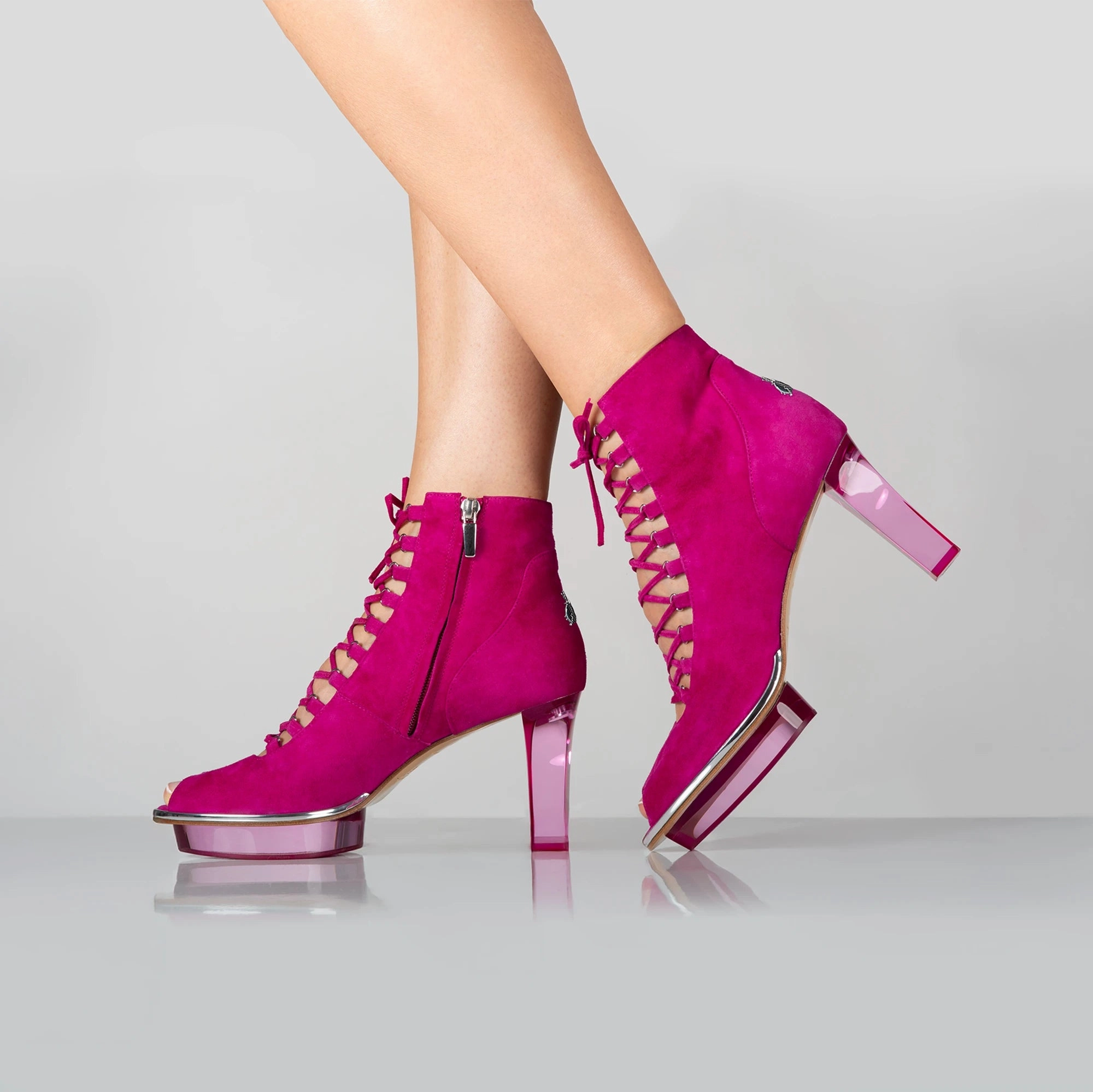 MAGENTAS pinke Peeptoes Stiefeletten, Dirndlschuhe Kickers Ankle Boots