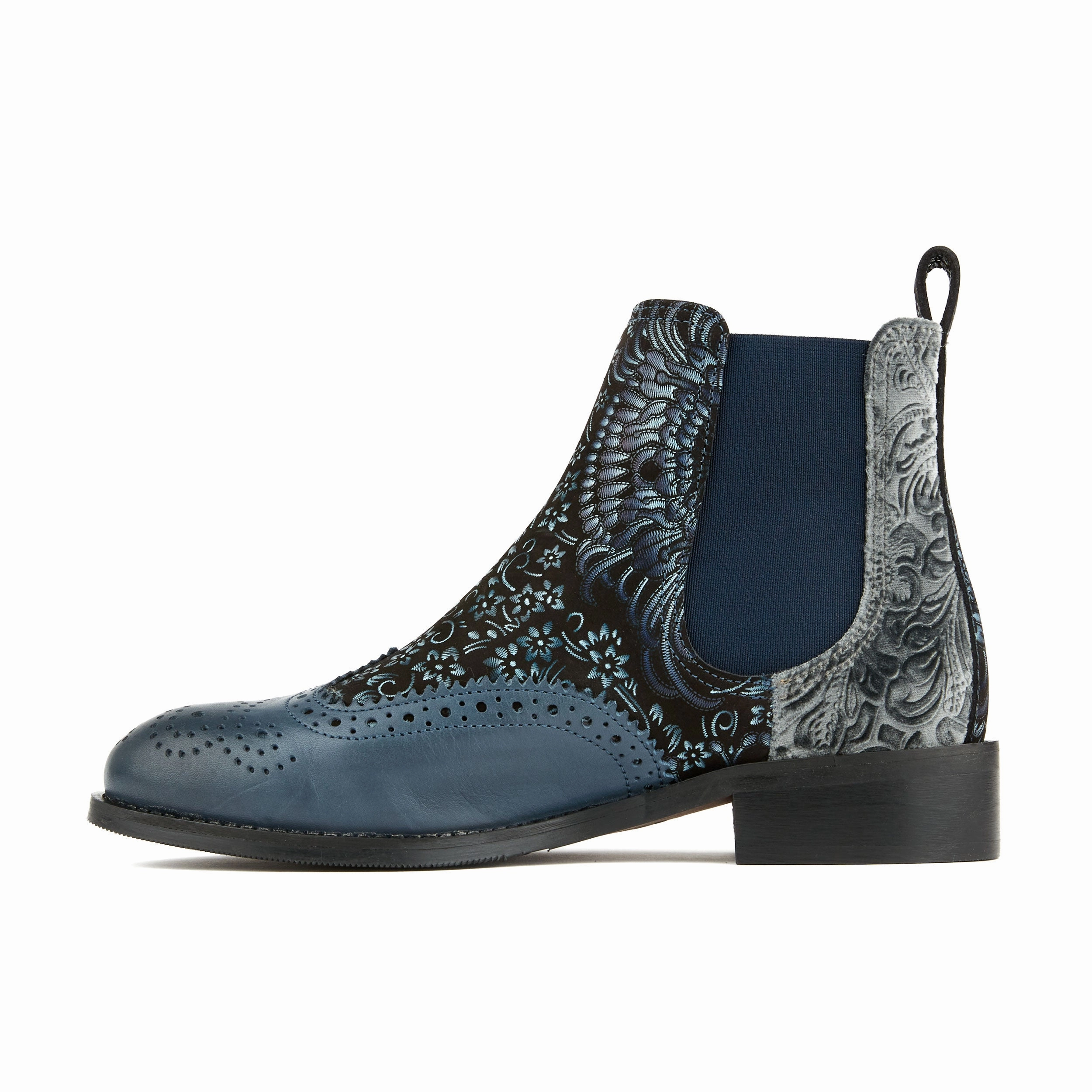 Mamacita - Silver Blue - Women's almond toe chelsea boot with wingtip brogue detail Amberjack Chelsea Boots