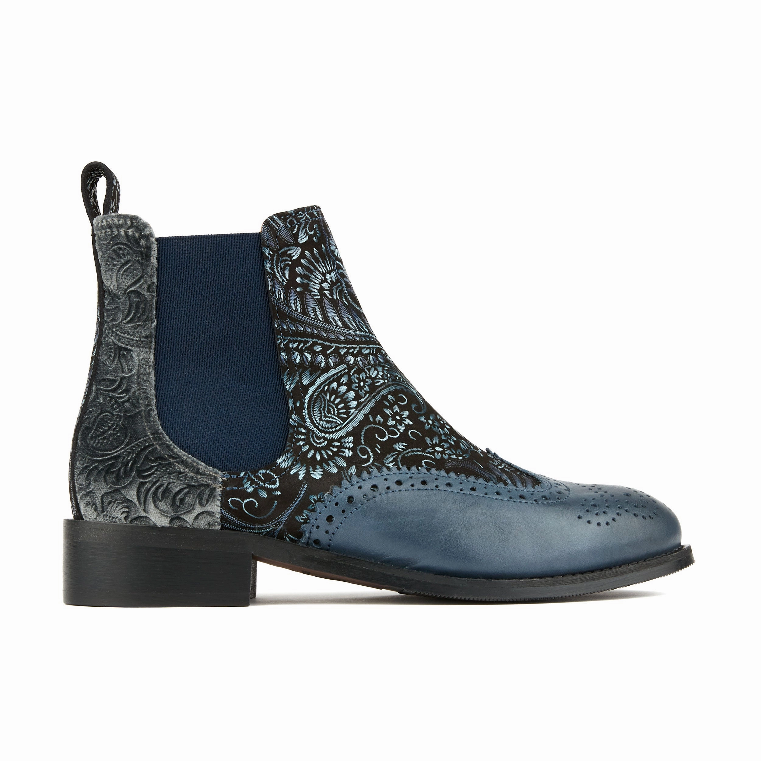 Chelsea Boot 41 Mamacita - Silver Blue - Women's almond toe chelsea boot with wingtip brogue detail